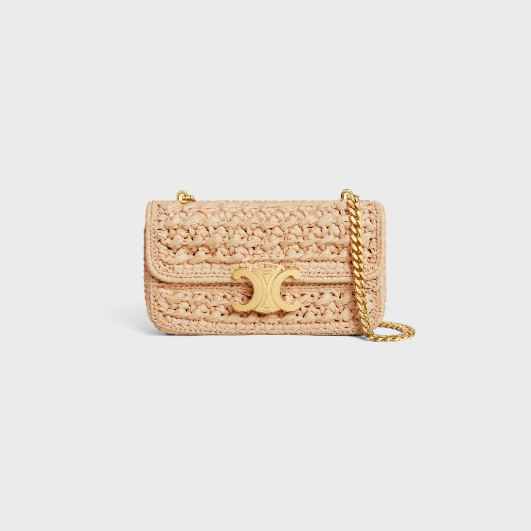Céline – Claude Schultertasche mit Kette aus Raffia-Effekt
