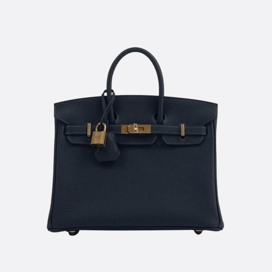Hermès Birkin 25 HSS Craie/Gris Tourterelle in Togo-Leder mit gebürsteten goldfarbenen Beschlägen