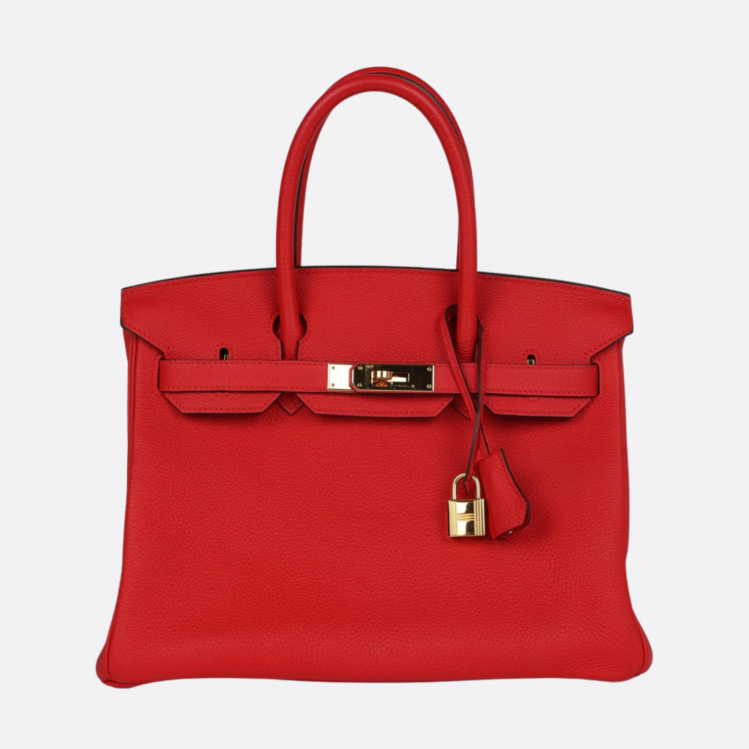 Hermès Birkin 30 Tasche mit goldener Hardware in Rot