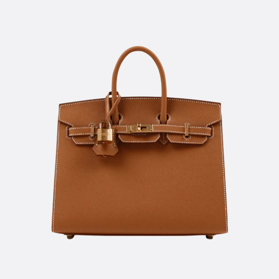 Hermès Birkin 25 HSS Craie/Gris Tourterelle in Togo-Leder mit gebürsteten goldfarbenen Beschlägen