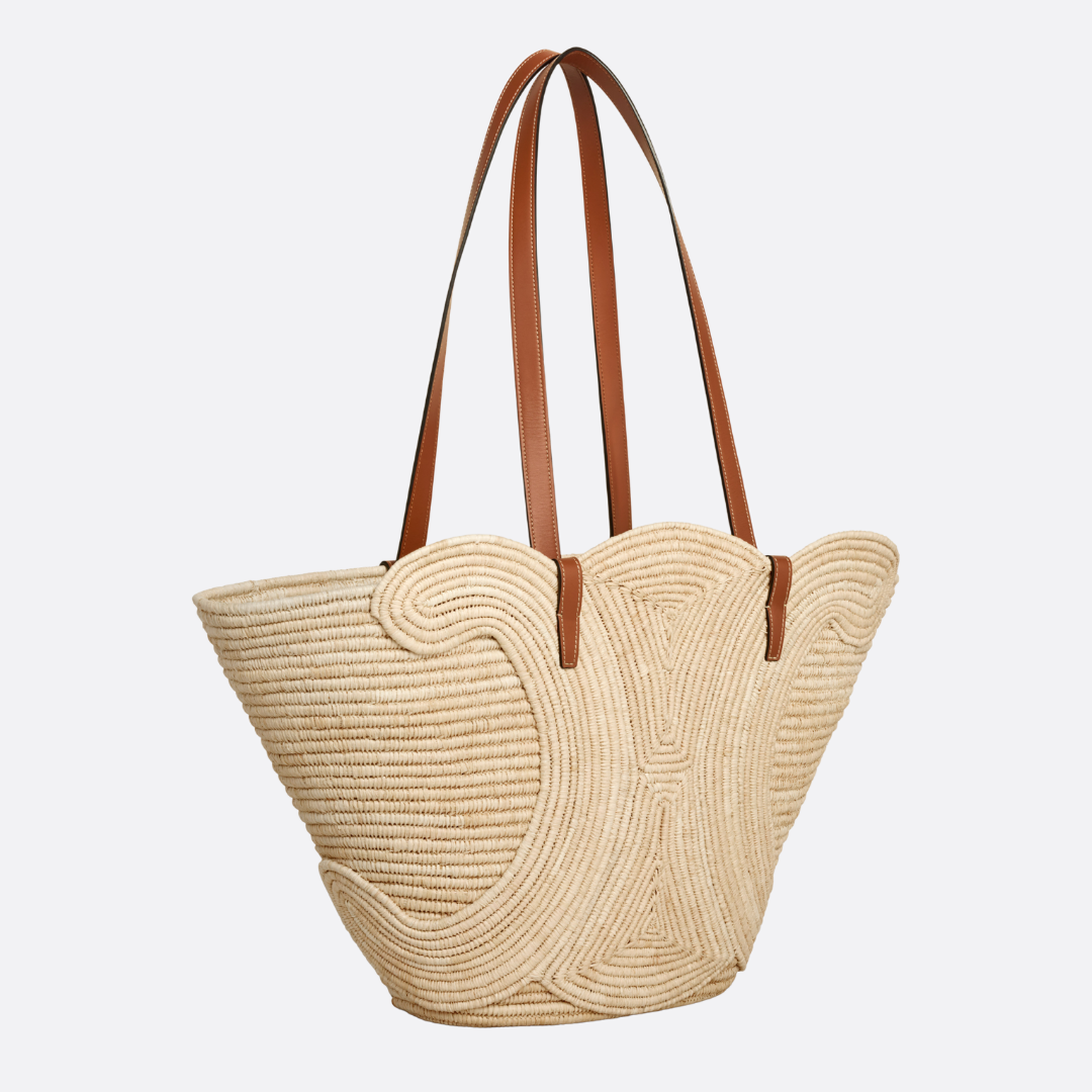 Céline Classic Small Basket mit Geflochtenem Triomphe in Raffia und Kalbsleder